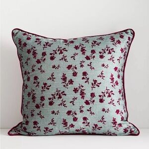 NEW Anthropologie Alva Floral Cotton Velvet Pillow, Turquoise, 20x20”